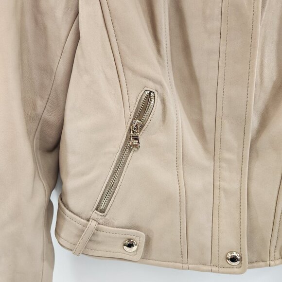 Calvin Klein Women's Moto Tan Genuine Leather Jacket Size Small - Picture 2 of 15